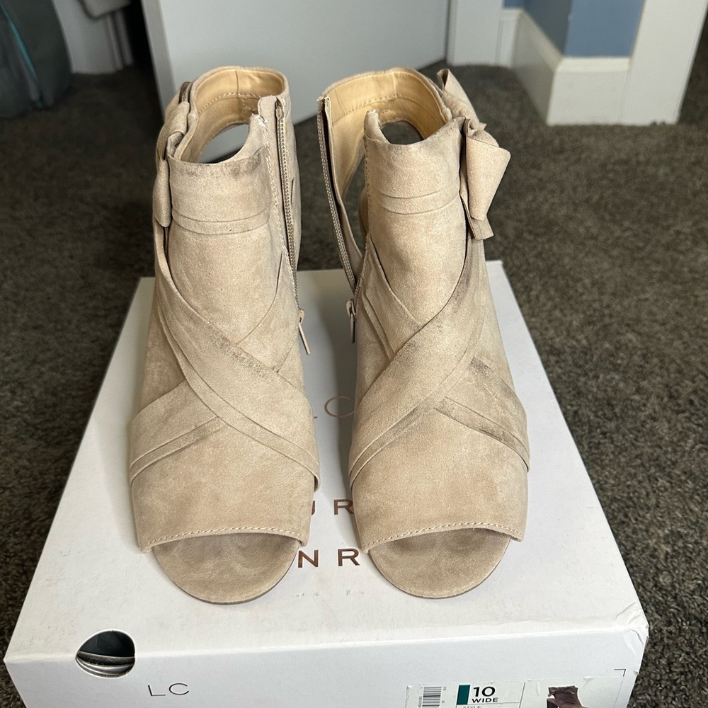 Women's Beige Peep-Toe Ankle Boots
